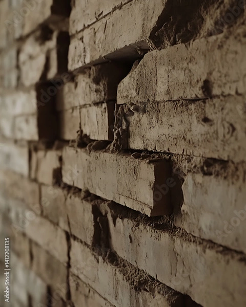 Fototapeta Mason working on a brick wall construction. Featuring masonry skills and brickwork