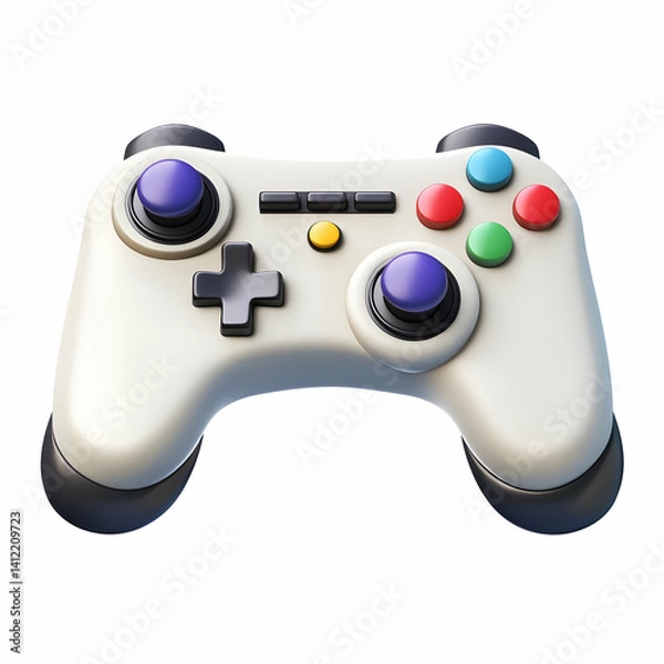 Fototapeta Gamepad Controller with Round Multicolored Buttons Isolated on White Background for Gaming and Entertainment
