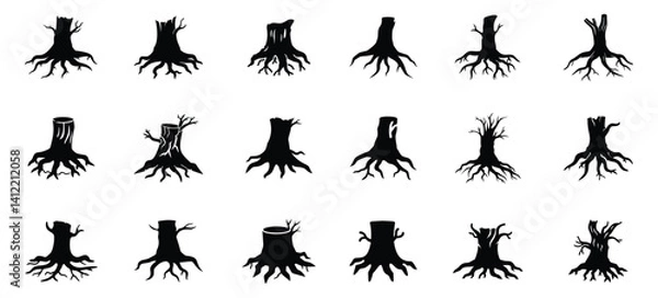 Obraz Tree Stump Silhouettes with Roots | Vector Illustration