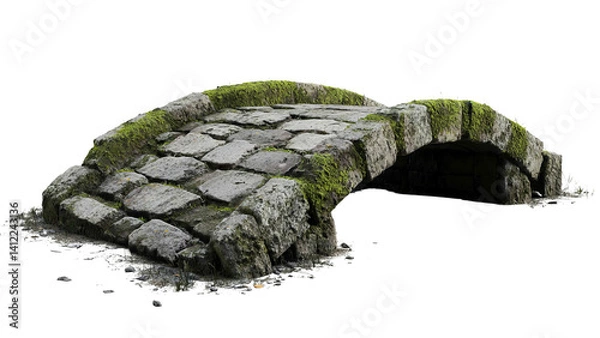 Fototapeta Png of A weathered stone bridge covered in moss, evoking a sense of tranquility and nature's beauty.