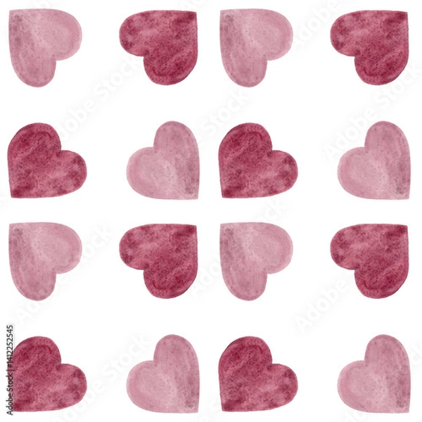 Obraz Hearts forming squares. Pink watercolor. Seamless pattern. Checkered print. Perfect for tablecloth and linens