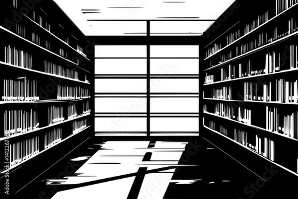 Fototapeta Silhouette of Modern style Library design, Modern style Library vector graphic