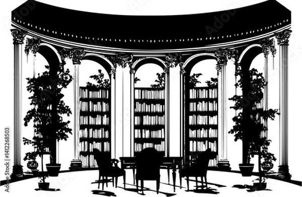 Fototapeta Silhouette of Victorian style Library design, Victorian style Library vector graphic