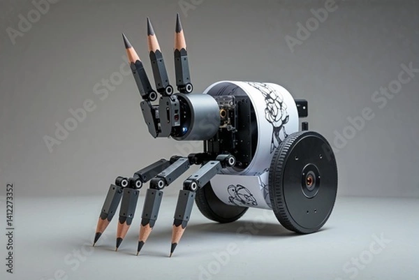 Fototapeta Drawing Robot Hand with Pencil Fingers