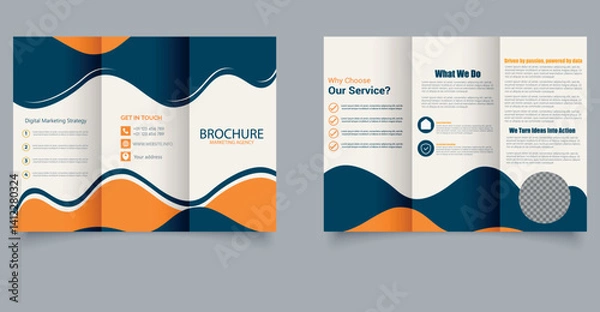 Fototapeta tri-fold brochure design template, Creative corporate business trifold brochure . Editable image. modern design template