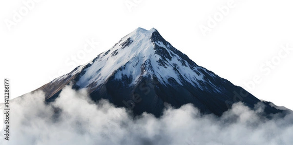 Fototapeta   A realistic photograph of a snow-capped mountain, isolated on a transparent background