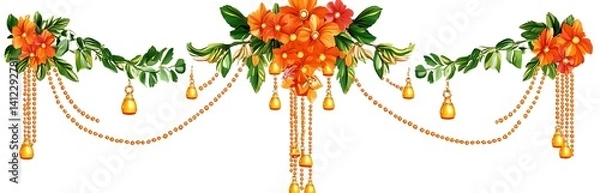 Obraz Indian flower door garland made of leaves and flowers for festivals on a white background