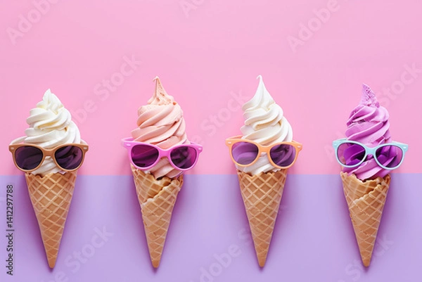Obraz Cool and playful ice cream wearing sunglasses, radiating summer vibes and sweet personality.