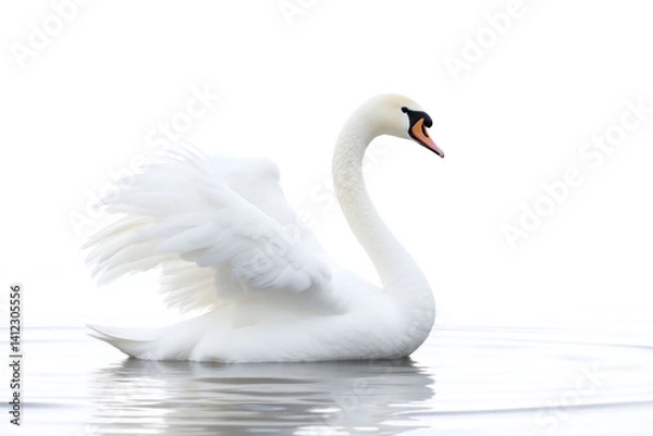 Fototapeta white swan flapping its wings in the water