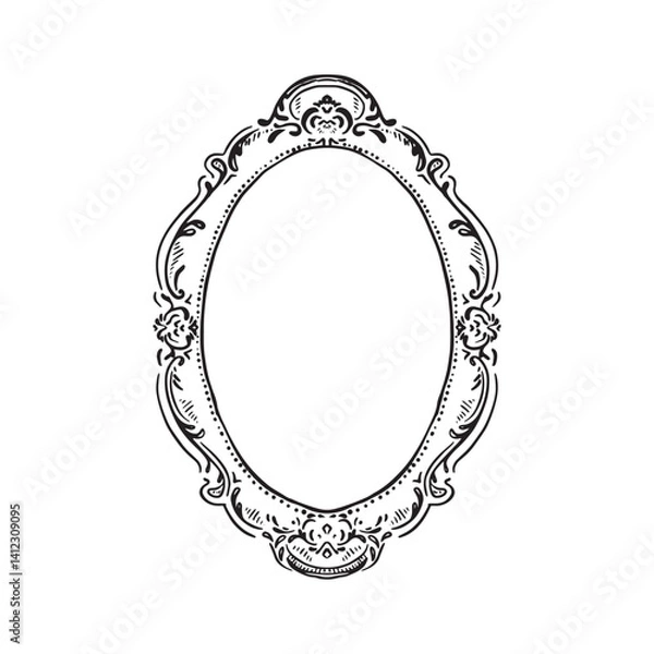 Fototapeta A french style frame in baroque vintage romantic feminine style. Hand drawn in black line. 