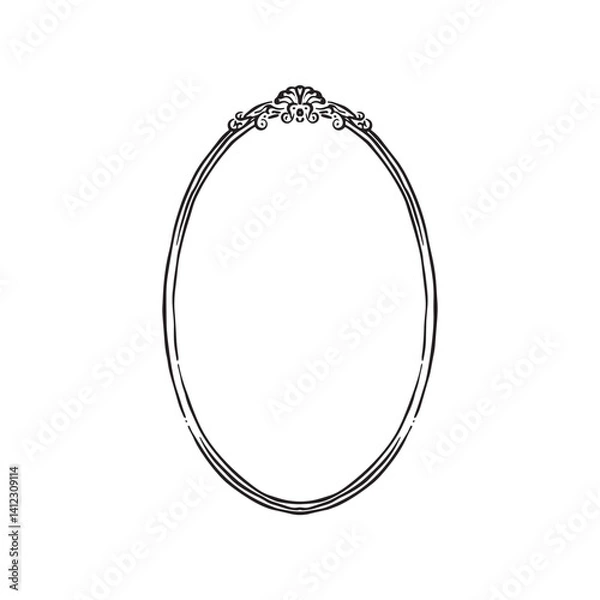 Obraz An oval french border Baroque classic vintage style, Thin border sketched as a vector. 