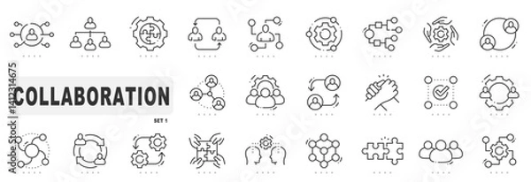 Fototapeta Set of collaboration related line icons. Teamwork, together, group, team etc. Editable stroke