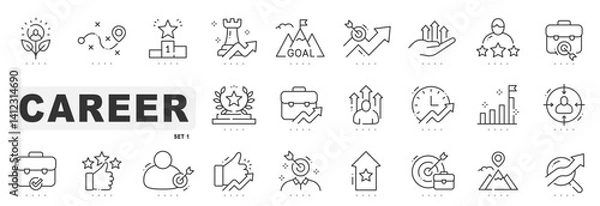 Fototapeta Set of career related line icons. Business, success, arrow, goal etc. Editable stroke