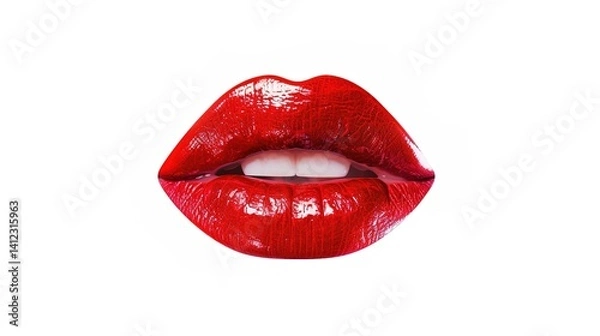 Fototapeta A vivid red lipstick standing out against a clean white background, a perfect visual for makeup and beauty concepts. The red lipstick, with its smooth and shiny texture, catches the eye and represents