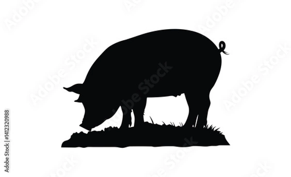 Fototapeta Pig silhouette, Side view pig vector, Farm animal icon, Pig illustration on white background