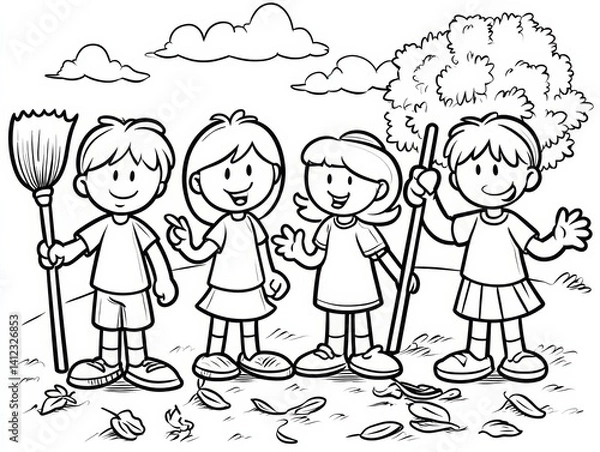 Fototapeta Delightful Kids Coloring Pages Featuring Adorable Animals in Various Environments for All Seasons and Festivals to Spark Imagination