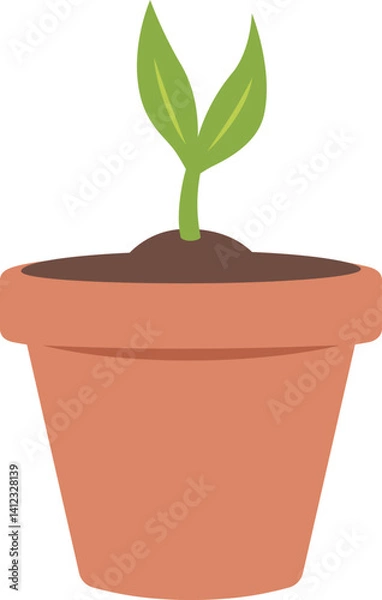Obraz Green houseplant or sprout in a ceramic pot. Home garden, cultivation or planting theme. Vector illustration isolated on white background.