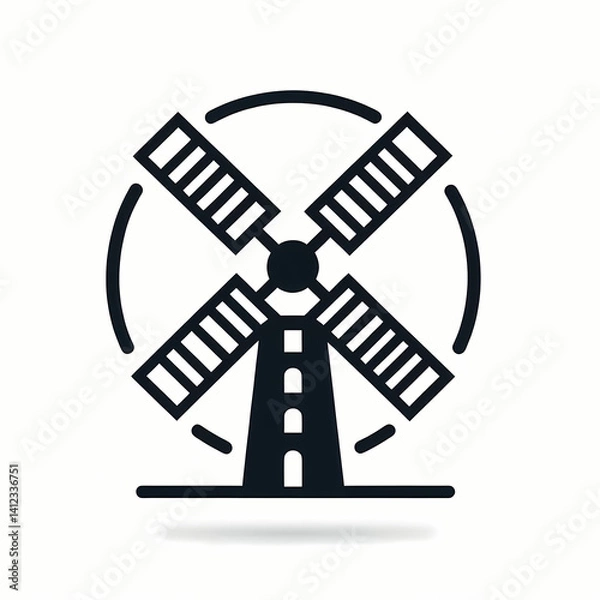Fototapeta Minimalist windmill icon in black on a light background  