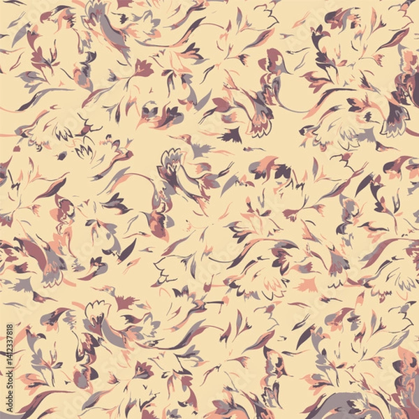 Fototapeta Expressive abstract floral pattern with flowing lines and blended colors in muted tones. Evokes a sense of artistic movement and organic beauty. Ideal for creative and contemporary designs