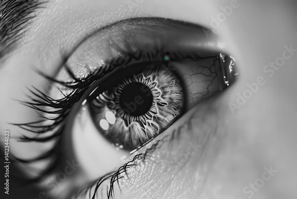 Fototapeta Realistic Eye A hyper-realistic tattoo of an eye, with intricate details in the iris and delicate shading around the lashes.