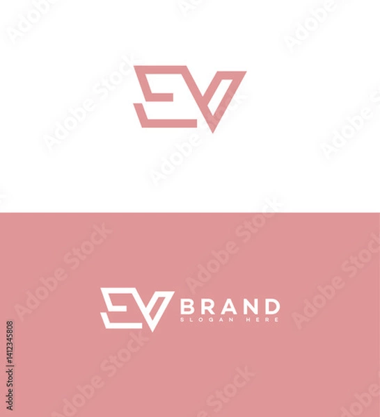 Fototapeta Elegant EV monogram logo design, brand identity, pink color scheme, modern aesthetic, initial letter