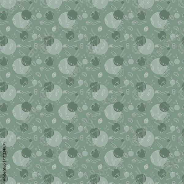Fototapeta Seamless pattern with circular knitting needles and tools color. Illustration for your projects