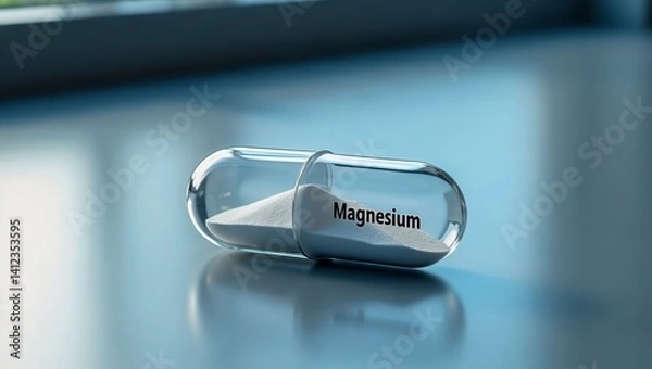 Obraz Magnesium Glycinat Mineral Tablet, Essential for Healthy Muscles, Nerves, Bones, and Blood Sugar Levels. Dietary Supplement, Health Care. Healthy Lifestyle. Magnesium Deficiency. Daily Mineral Intake.