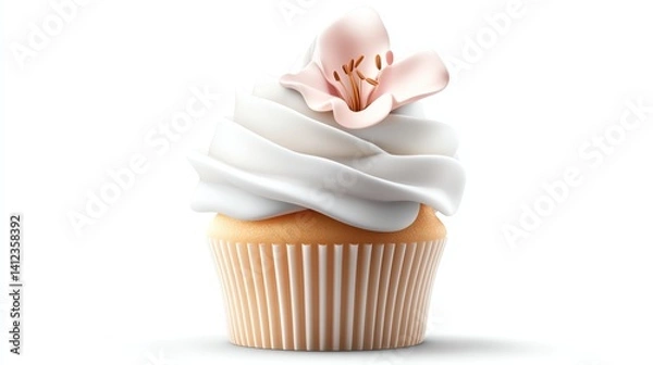 Fototapeta Delicious cupcake with frosting and flower topping.