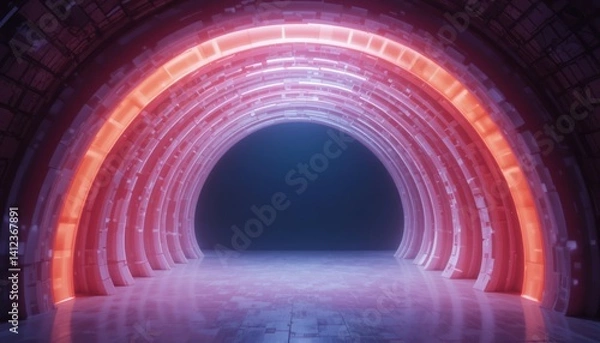 Fototapeta Dynamic light tunnel installation futuristic environment 3d visualization abstract concept immersive experience