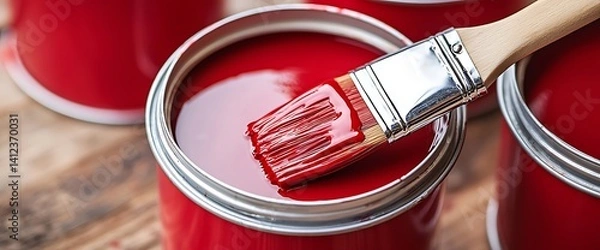 Fototapeta Red Paint Cans with Brush