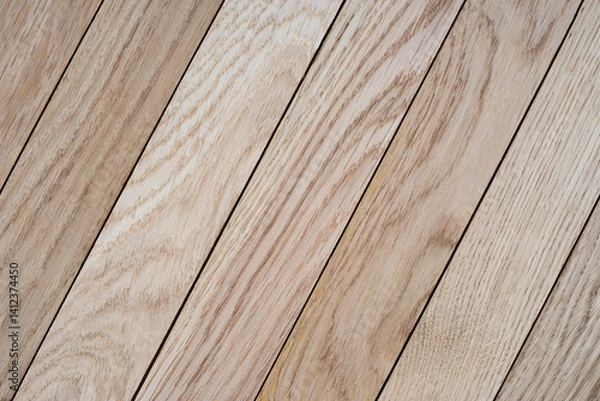 Fototapeta Diagonal light wood planks with natural grain and seamless texture for flooring, interior design, and background use. Wooden surface ideal for wallpaper, banner, and print templates.