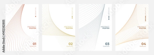 Obraz Set of abstract posters. Wavy line patterns. Minimalist cover templates. Futuristic backgrounds for creative graphic design. Vector illustration.	