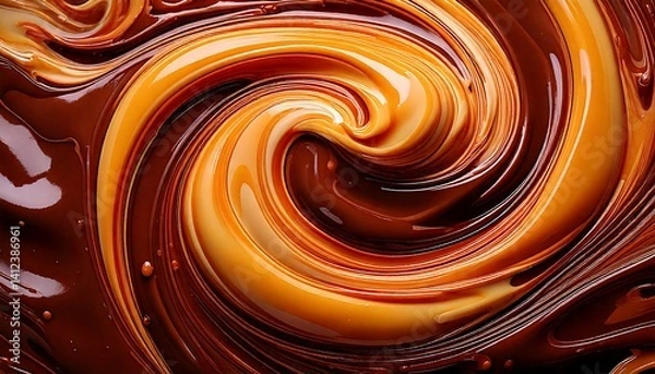 Fototapeta Abstract swirl of melted chocolate and caramel, creating a fluid, marbled background with rich tones