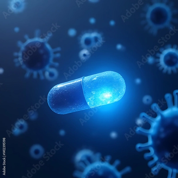 Fototapeta Digital illustration of innovative antiviral research in a scientific medical environment close-up