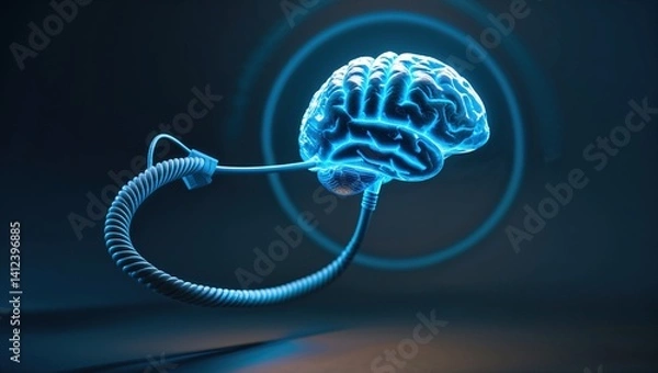 Fototapeta A digital representation of a brain connected to advanced circuitry illustrates a viral online concept. The glowing pathways signify innovation and progress in neural technology