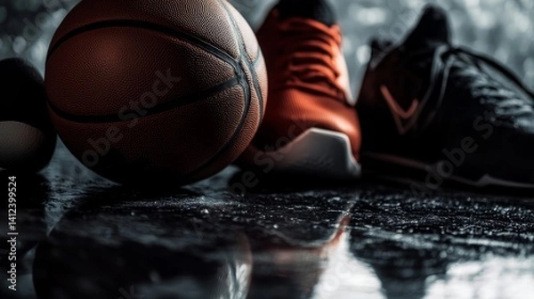 Obraz Abstract sports gear in focus, dark backdrop - precision and performance in minimalist design
