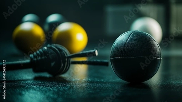 Obraz Abstract sports gear in focus, dark backdrop - precision and performance in minimalist design
