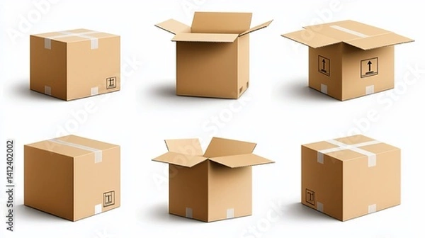 Fototapeta Cardboard boxes in various open and closed positions