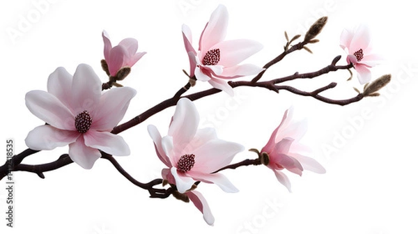 Fototapeta A branch with pink flowers on it. Generated using AI.