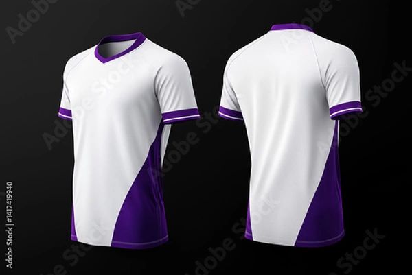 Obraz White and purple jersey template for team clubs, jersey sport, front and back isolated on a transparent background, cut out, PNG, T-shirt mockup sports jersey template design