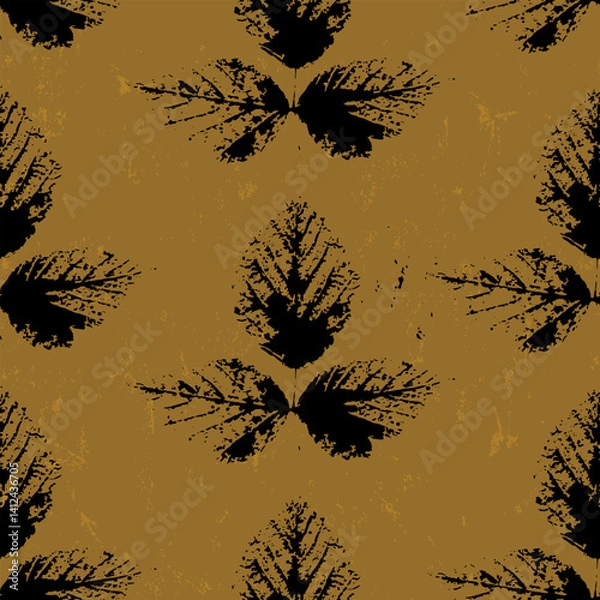 Fototapeta seamless abstract beech leaves, illustration with black torn and grungy leaves, on beige