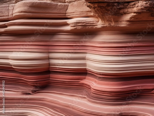 Fototapeta Colorful layered sandstone formations with intricate patterns, showcasing natural geological beauty in warm hues of red, pink, and beige.