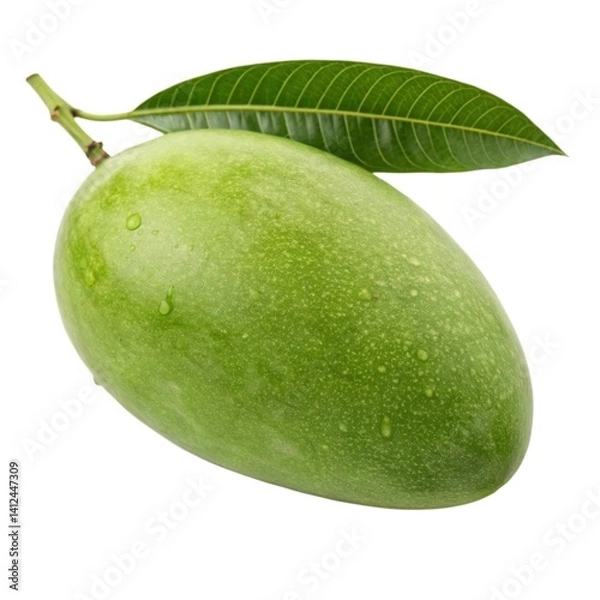 Fototapeta Fresh green mango fruit isolated on white background.

