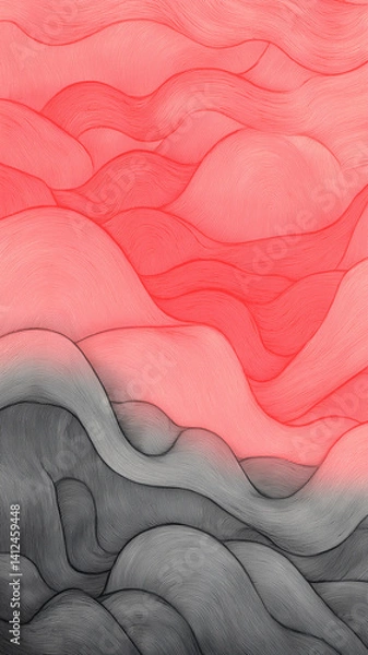 Fototapeta collision of red and black printed hills in vertical orientation background