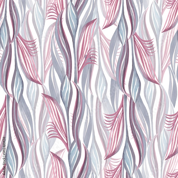 Obraz seamless background ornament with blue stripes fabric, meandering waves and swirls