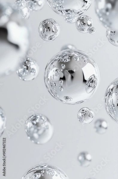 Obraz A group of shiny bubbles isolated over a light green background.