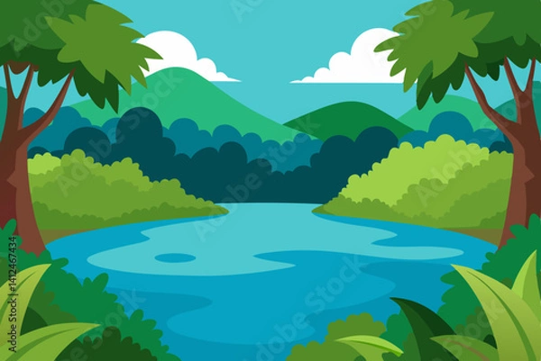 Fototapeta landscape with river and forest