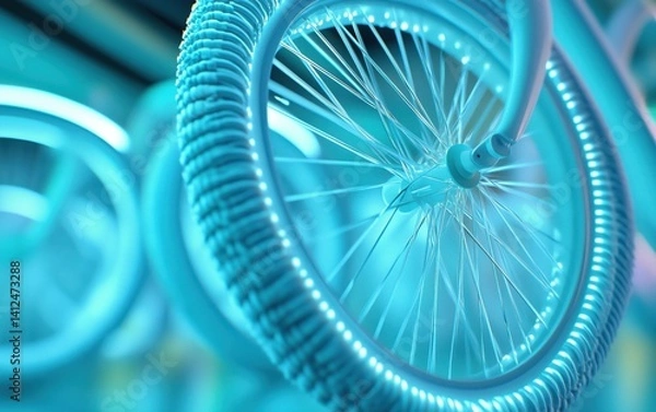 Fototapeta Abstract Light-Up Bicycle Wheel Design. Futuristic Bicycle Wheel with Amazing Details.