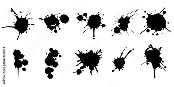 Fototapeta Black ink element drop and explosion splashes or painting point vector illustration SVG.