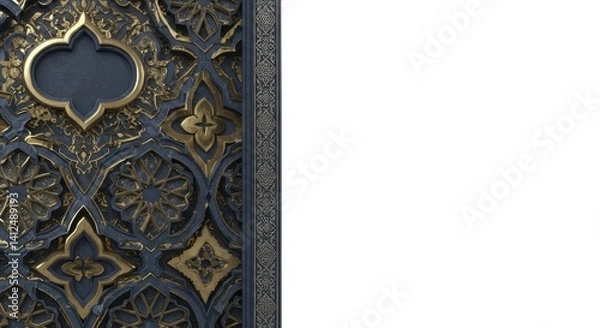 Fototapeta Intricate Gold and Dark Blue Islamic Geometric Pattern Design  Background Texture